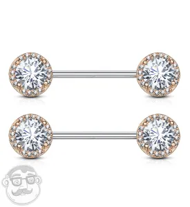14G Rose Gold PVD Grand Zircon Nipple Ring Barbell