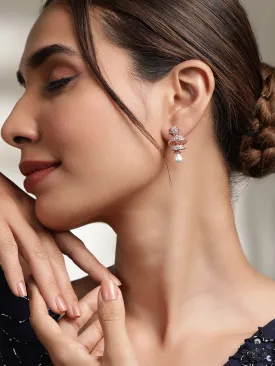 18K Rose gold pave zirconia studded pearl drop minimal jhumka earrings