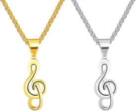 2Pcs Music Necklace for Men Music Note Necklace Musics Pendant Necklace Fashion Rock Music Lover Treble Clef Necklaces Both Men And Women Can Wear Jewelry