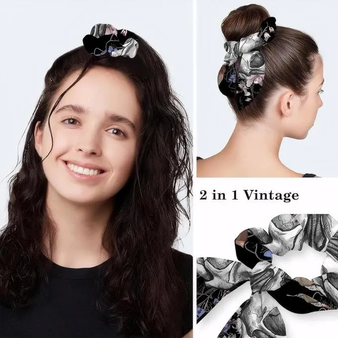 Adjustable Winter Blue Snowflake Surgical Scrub Cap with Button, Ponytail Pouch, Sweatband for Women with Bow Hair Scrunchy