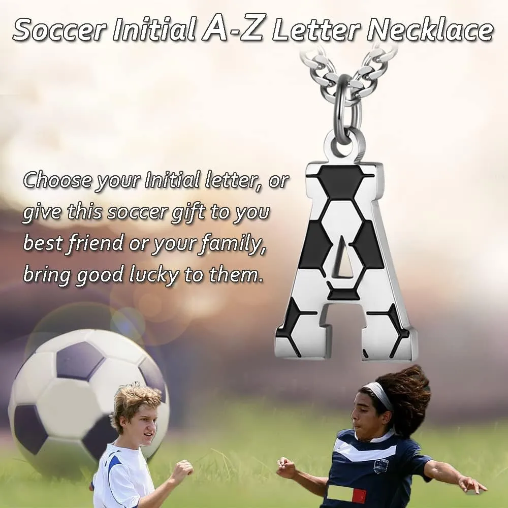 AIAINAGI Initial A-Z Letter Soccer Necklace for Men - Charm Pendant With Stainless Steel Silver Chain 22inch - Personalized Gift