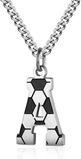 AIAINAGI Initial A-Z Letter Soccer Necklace for Men - Charm Pendant With Stainless Steel Silver Chain 22inch - Personalized Gift