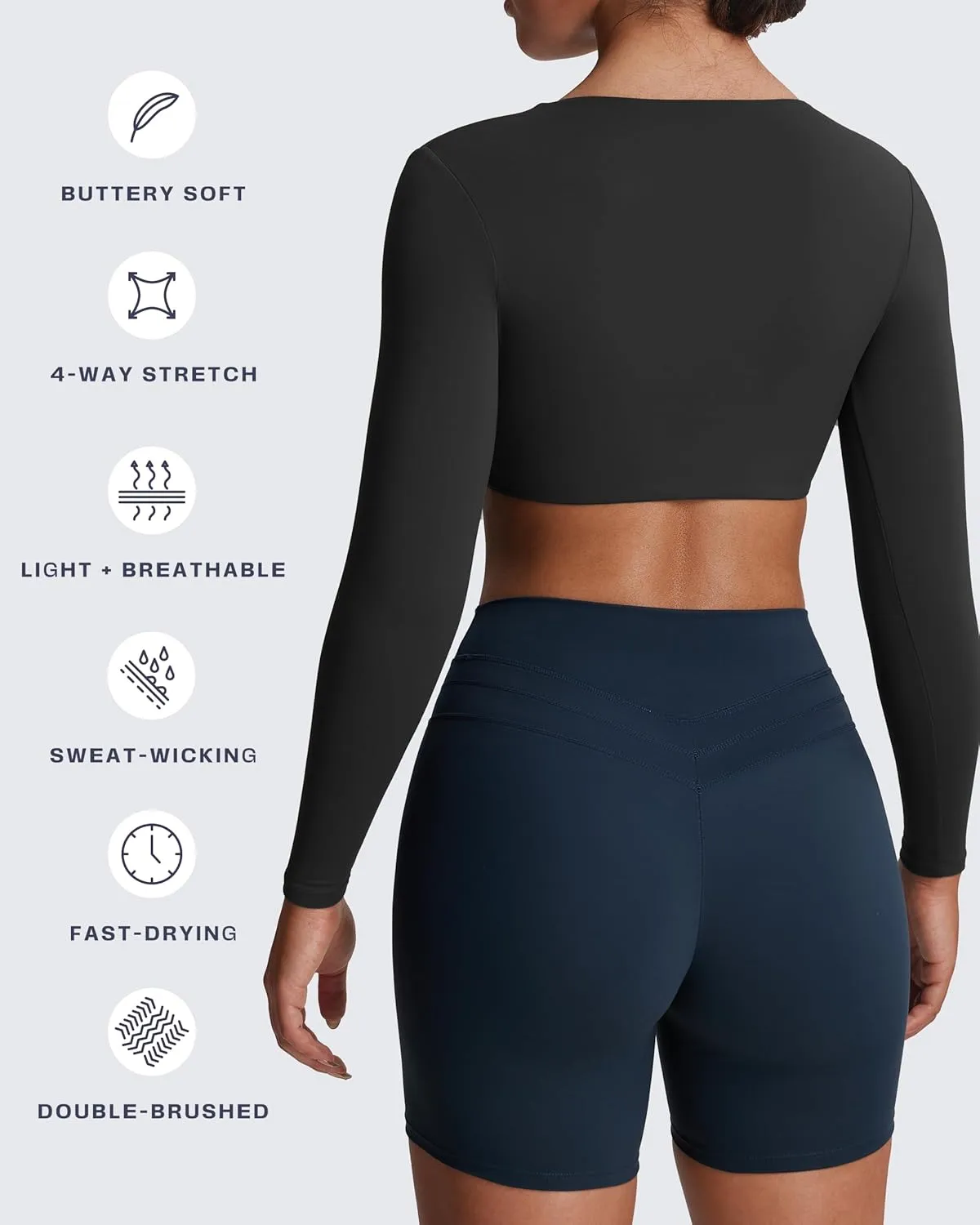 Aoxjox Long Sleeve Crop Tops for Women Sienna Twist Deep V Workout Cropped T Shirt Top