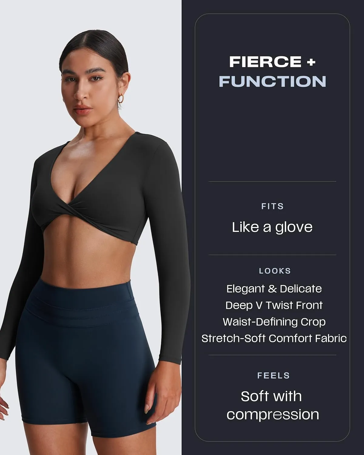 Aoxjox Long Sleeve Crop Tops for Women Sienna Twist Deep V Workout Cropped T Shirt Top