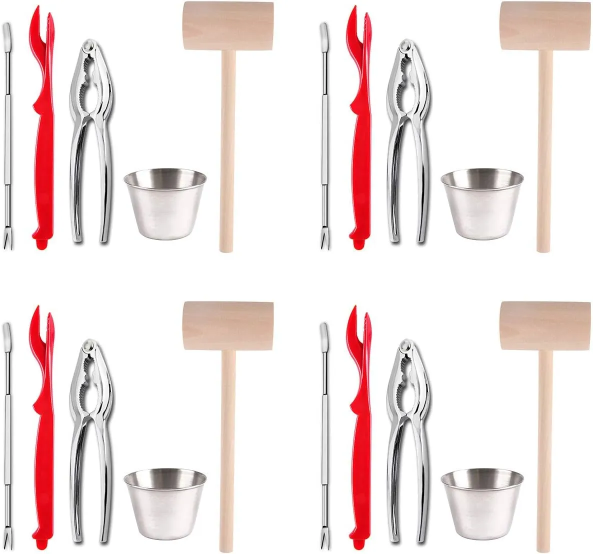 Artcome 22 Piece Seafood Tools Set for 4 People including 4 Lobster Crab Crackers 4 Lobster Shellers 6 Seafood Forks 4 Sauce Cups and 4 Lobster Crab Mallets