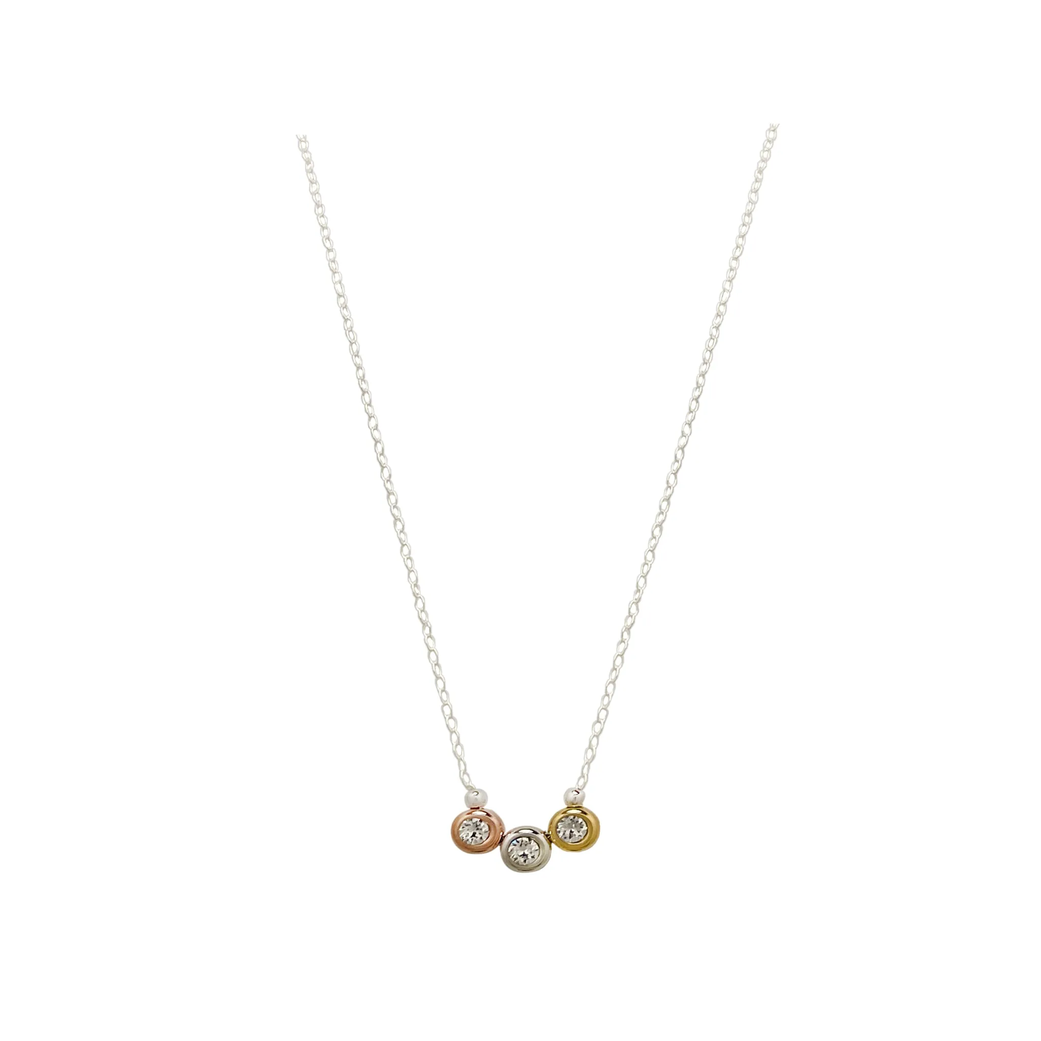 Ava Tricolor CZ Necklace, Sterling Silver
