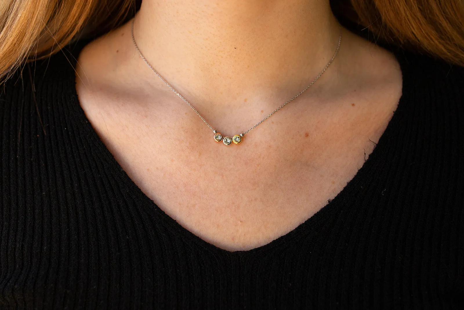 Ava Tricolor CZ Necklace, Sterling Silver