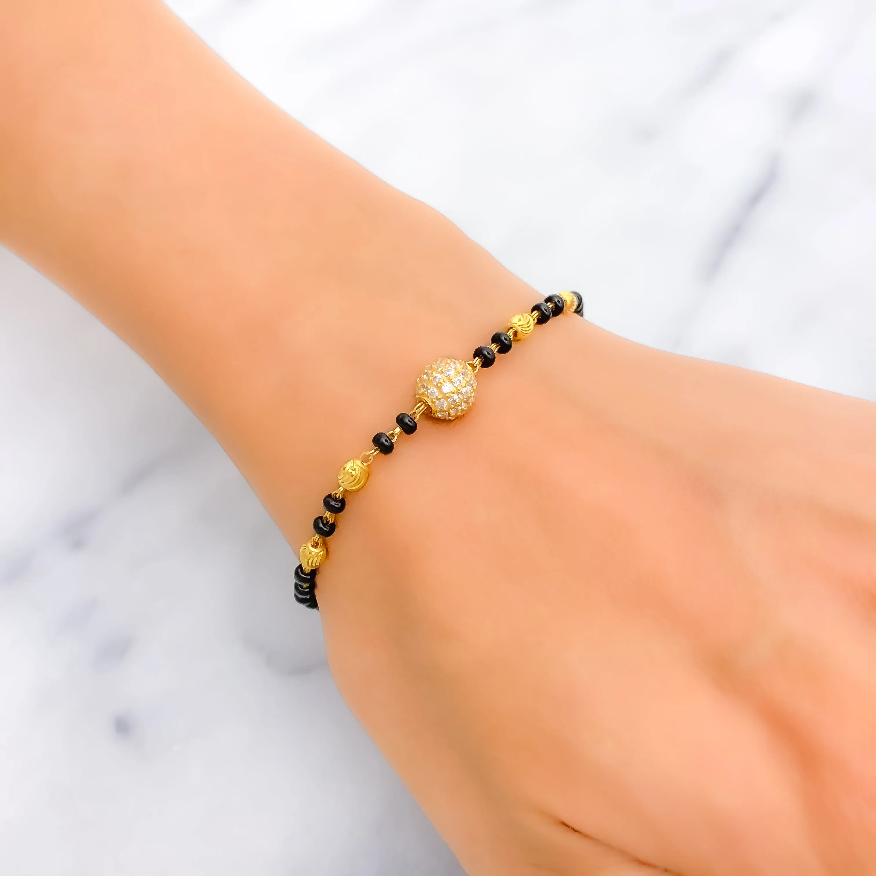 Beautiful Orb 22k Gold Black Bead CZ Bracelet