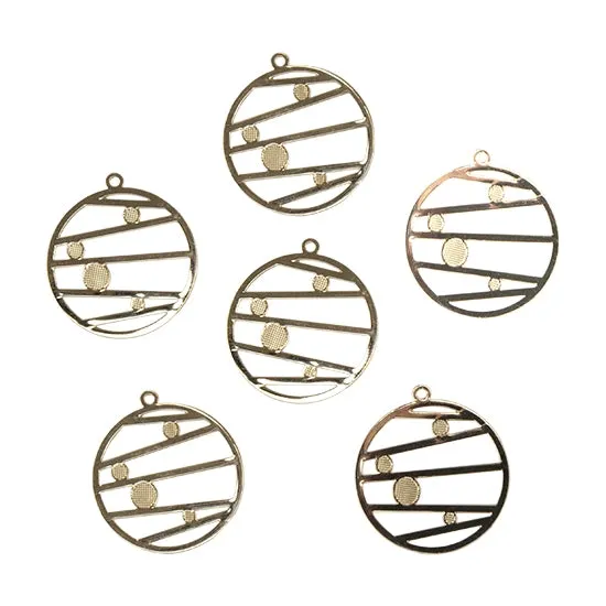 Brass Pendants - Round Planet - Pkg/6