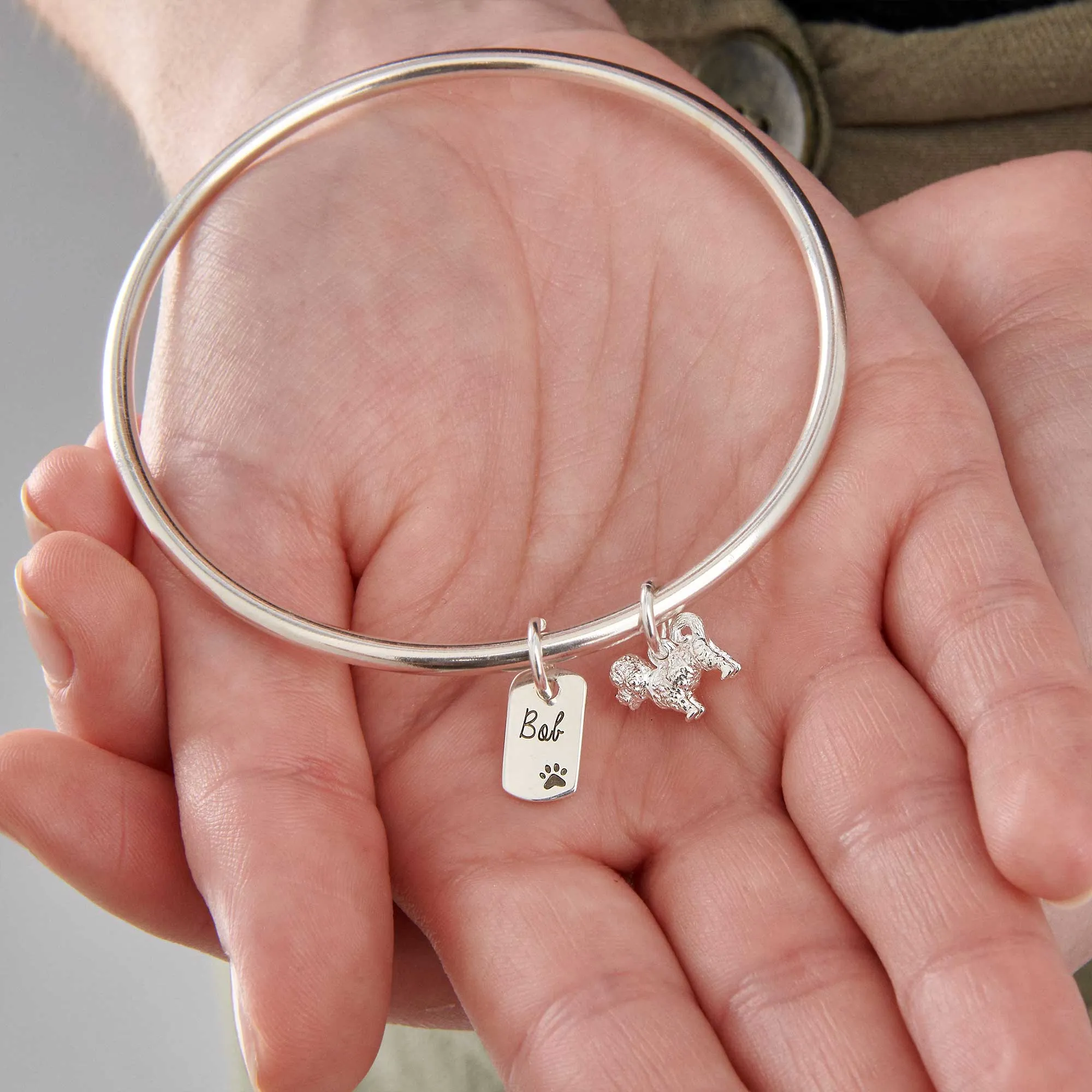 Cavapoo Personalised Dog Tag Silver Bangle