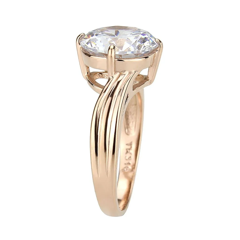 CJ3785 Wholesale Women's Stainless Steel IP Rose Gold Clear AAA Grade Cubic Zirconia Ring