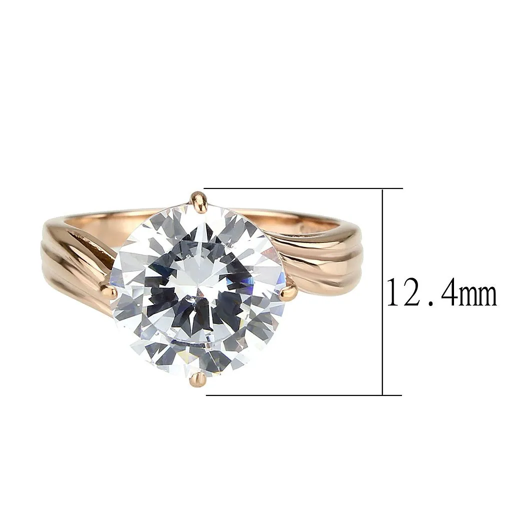 CJ3785 Wholesale Women's Stainless Steel IP Rose Gold Clear AAA Grade Cubic Zirconia Ring