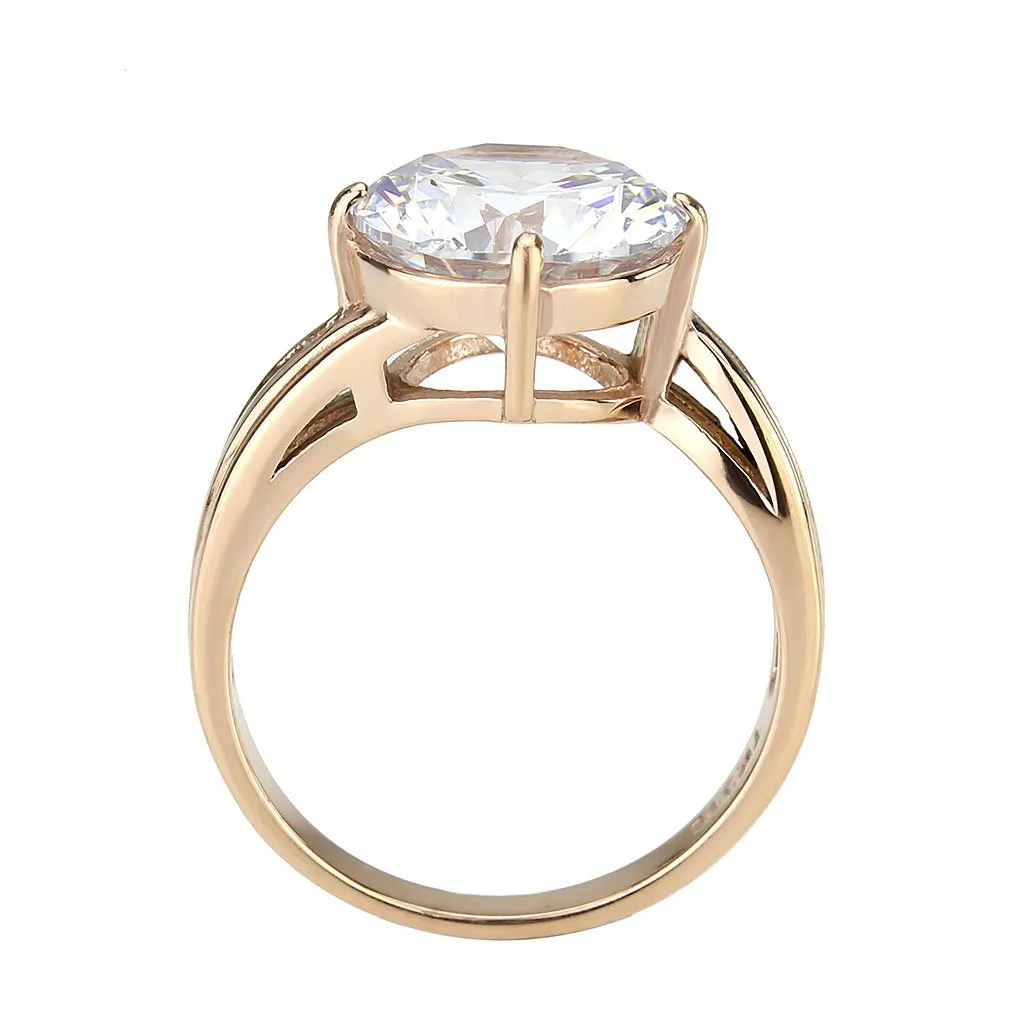 CJ3785 Wholesale Women's Stainless Steel IP Rose Gold Clear AAA Grade Cubic Zirconia Ring
