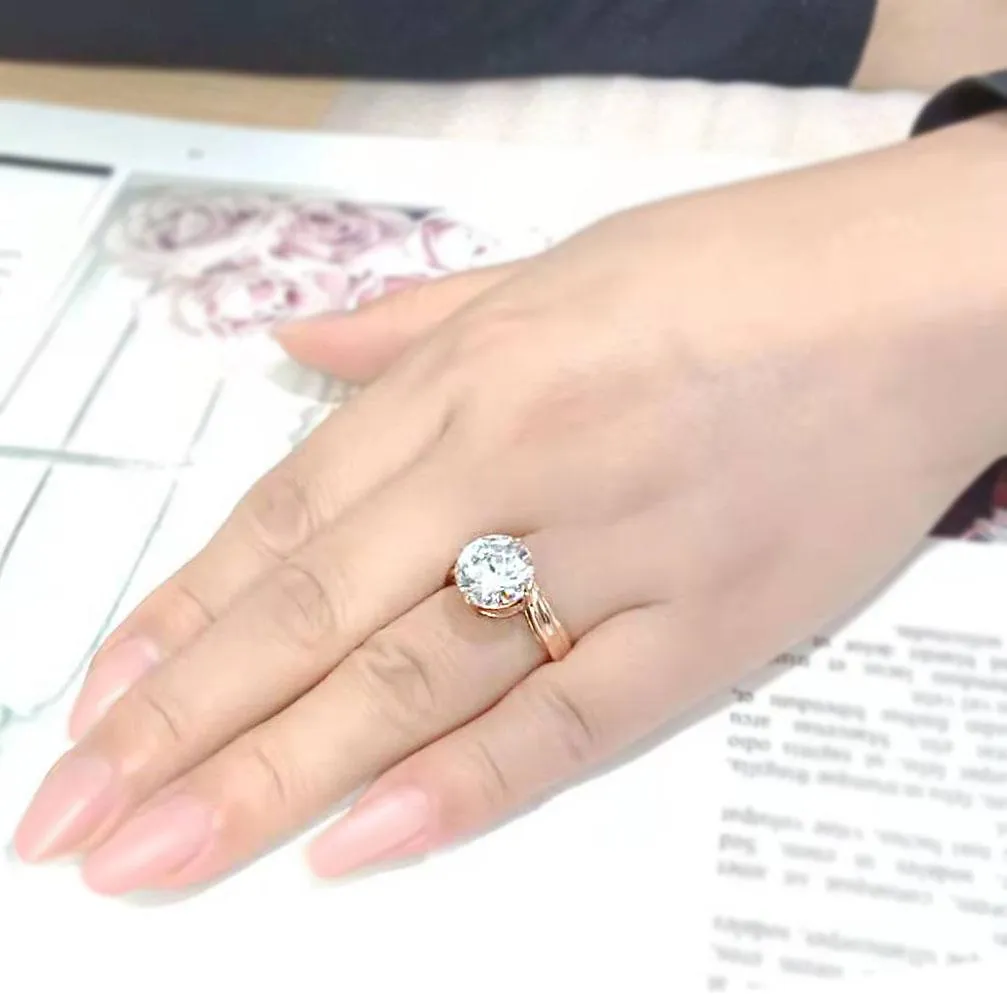 CJ3785 Wholesale Women's Stainless Steel IP Rose Gold Clear AAA Grade Cubic Zirconia Ring