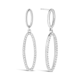 Diamond Oval Shape Drop Earrings in Sterling Silver