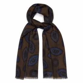 Edwardian Motif Wool Scarf in Brown