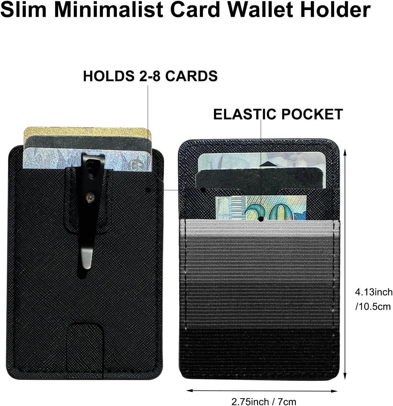 FORZEN Minimalistic Card Holder Wallet for Men and Women, Slim Elastic Vertical Credit Card Holder and Men Front Pocket Wallet with Clip (Black Stripe)