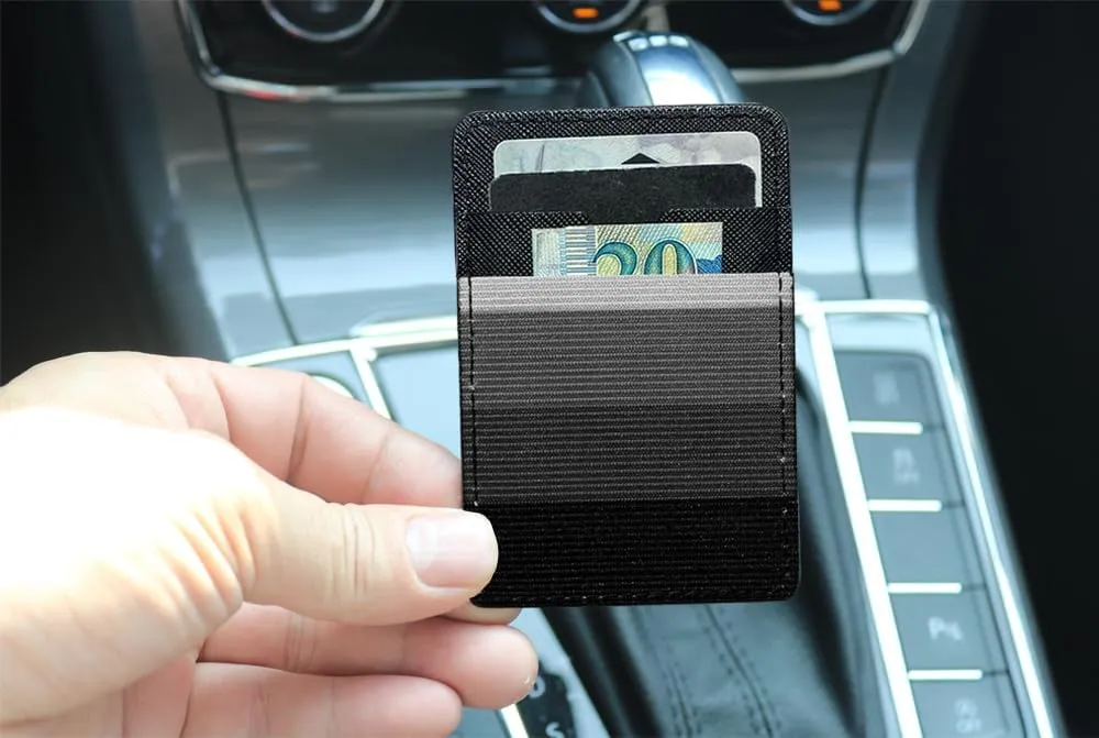 FORZEN Minimalistic Card Holder Wallet for Men and Women, Slim Elastic Vertical Credit Card Holder and Men Front Pocket Wallet with Clip (Black Stripe)