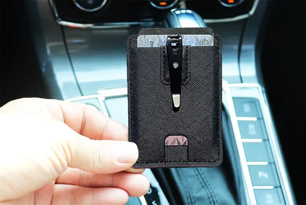 FORZEN Minimalistic Card Holder Wallet for Men and Women, Slim Elastic Vertical Credit Card Holder and Men Front Pocket Wallet with Clip (Black Stripe)