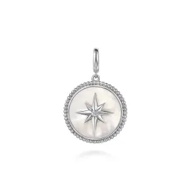 Gabriel & CO. Sterling Silver Bujukan White Sapphire and Mother Of Pearl Round Starburst Medallion Pendant
