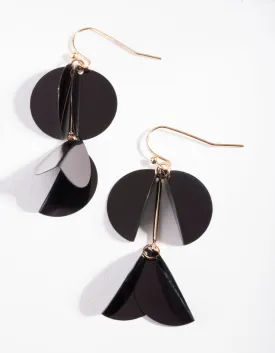 Gold Black Sequin Drop Earrings