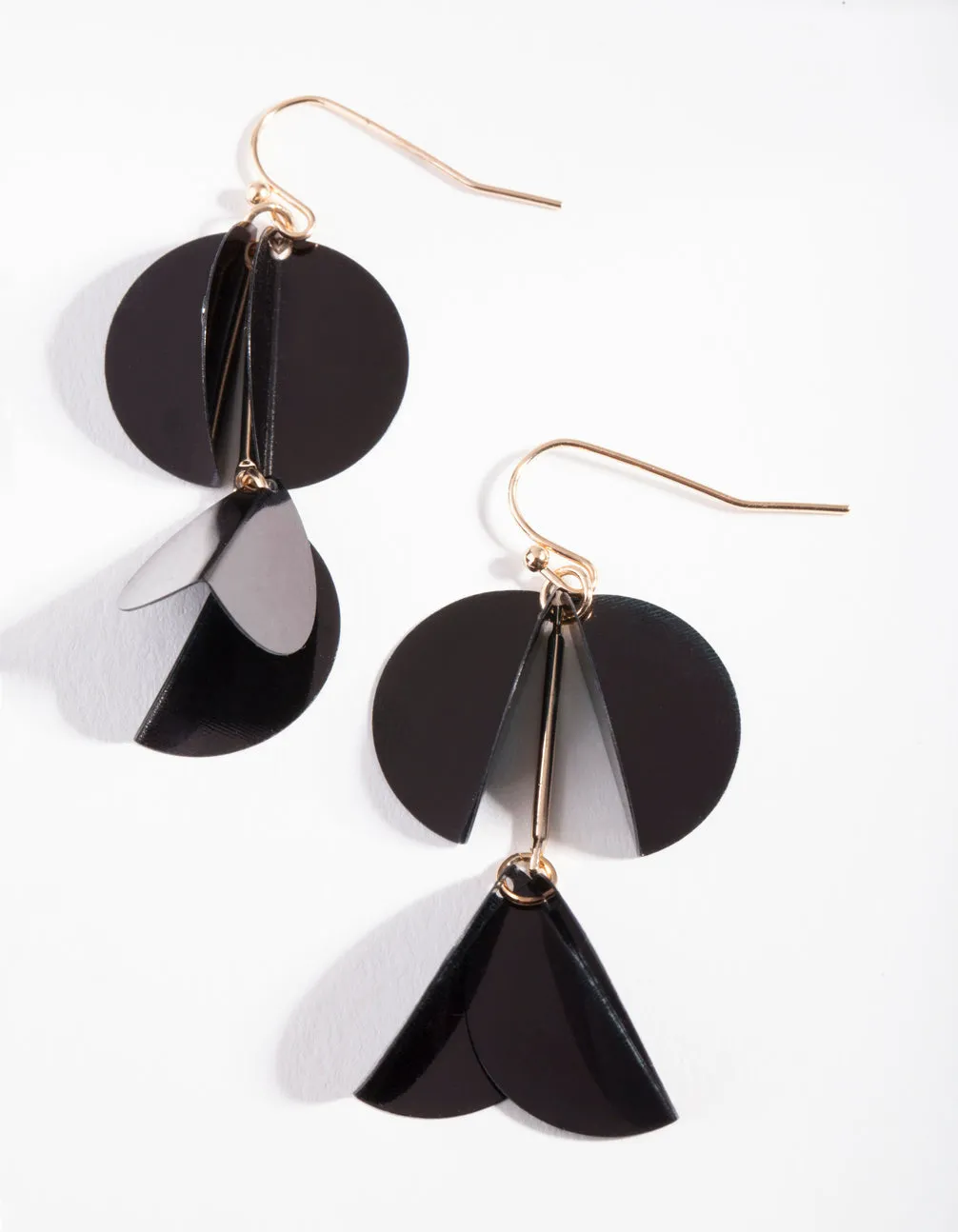 Gold Black Sequin Drop Earrings