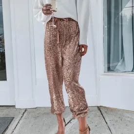 Gold Sequin Shiny Wide Leg Pants