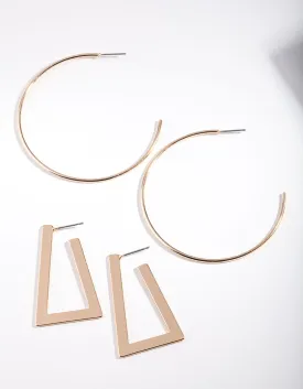 Gold Trapeze Geometric Hoop Earring Pack