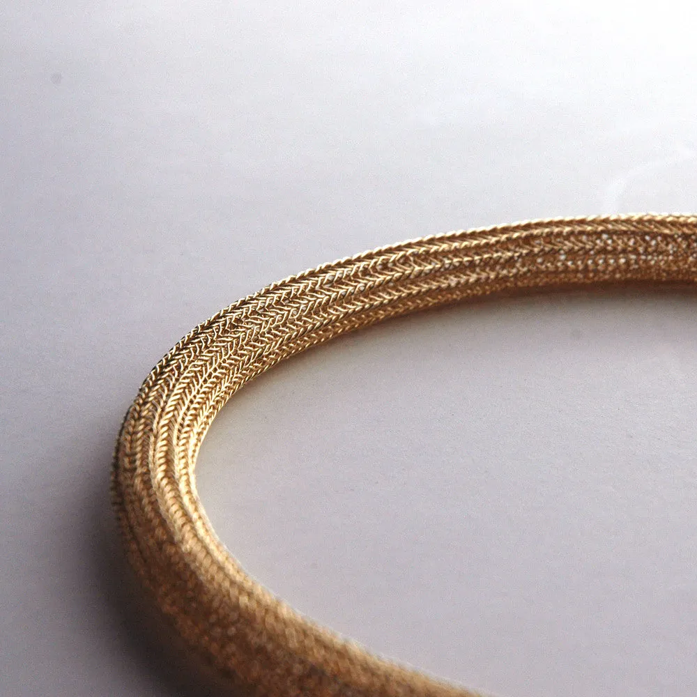 Gold tube necklace , double knitted tube