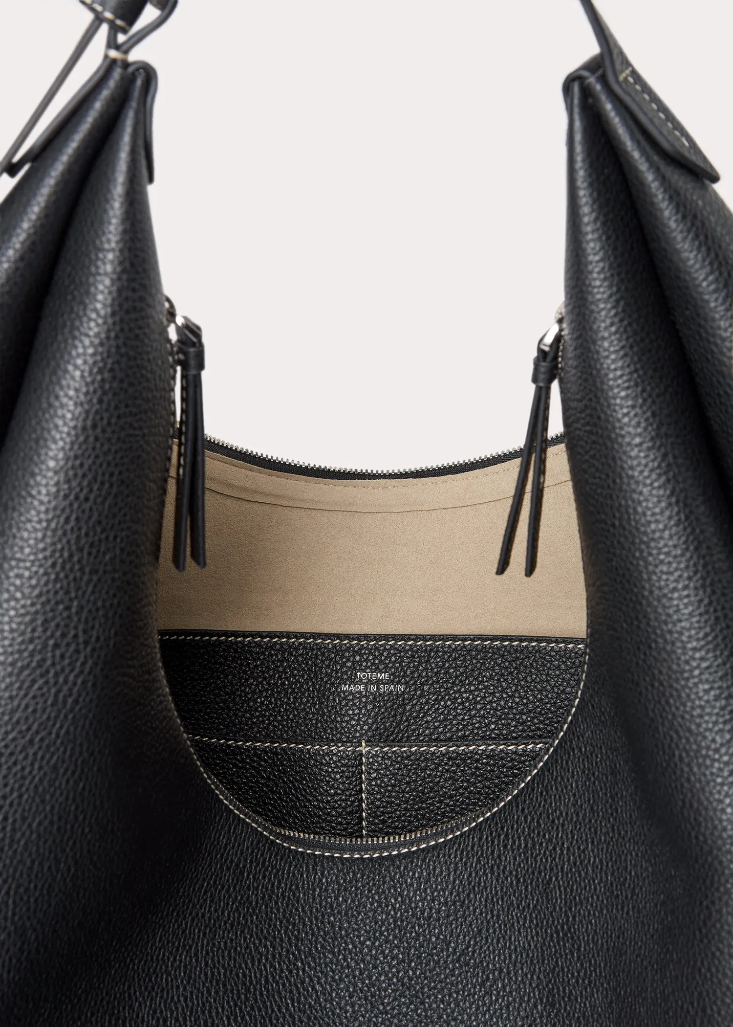 Grained-leather hobo bag black