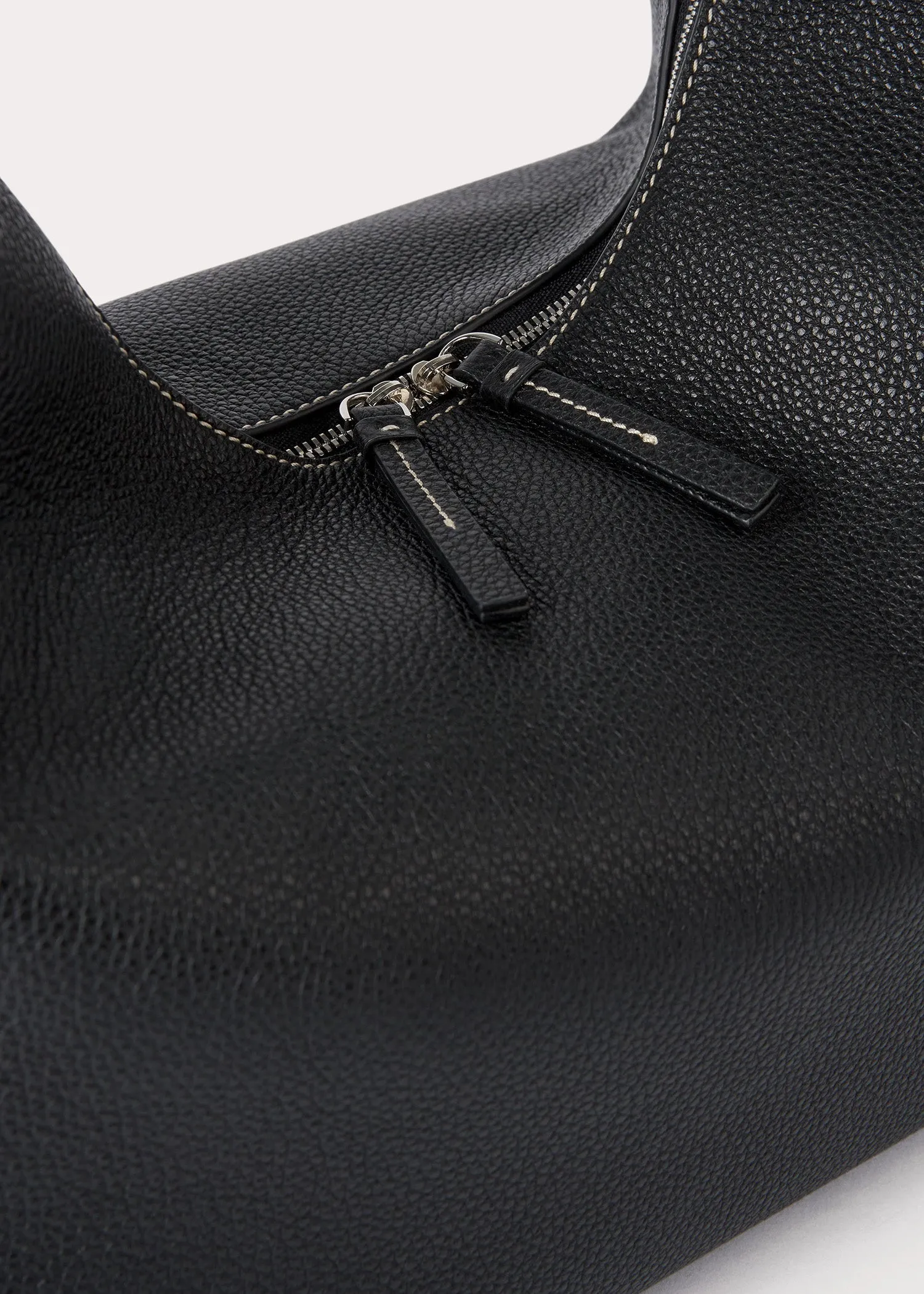 Grained-leather hobo bag black
