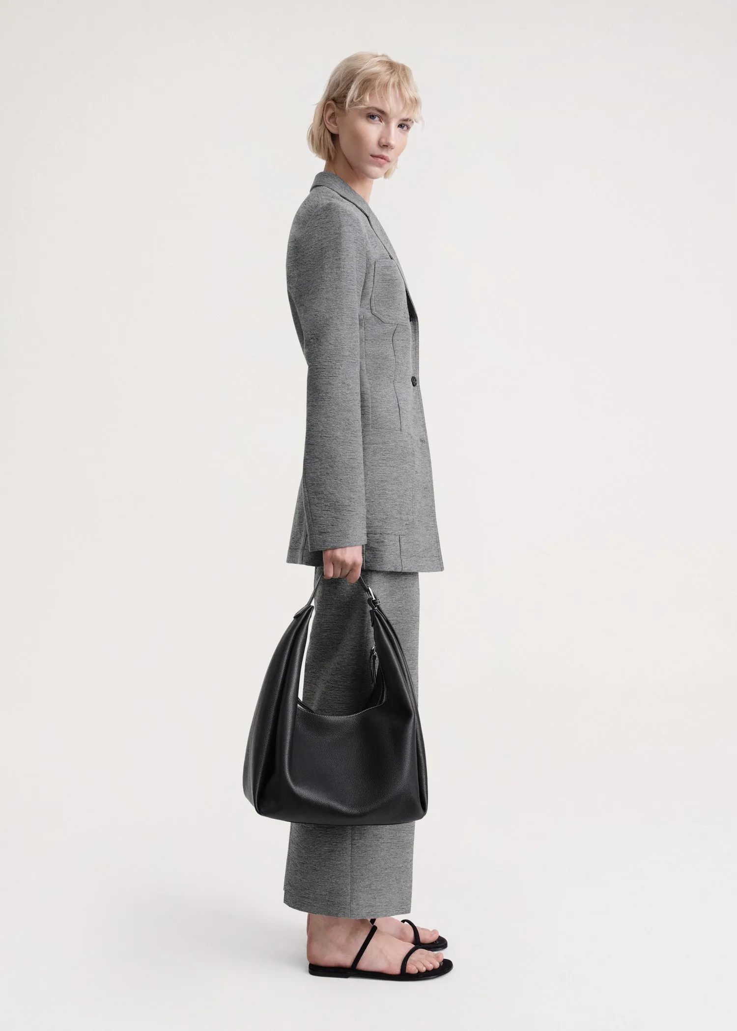 Grained-leather hobo bag black
