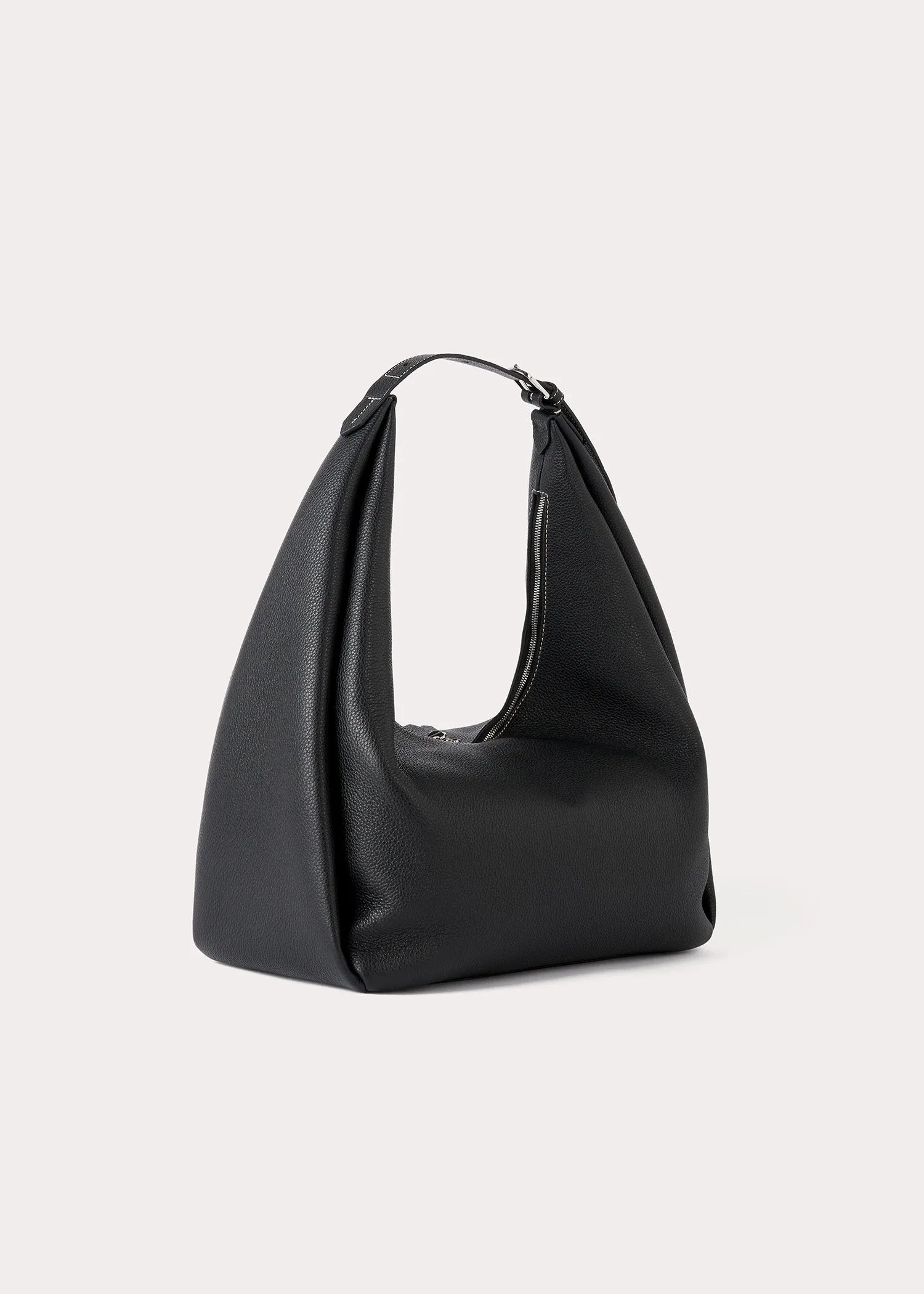 Grained-leather hobo bag black