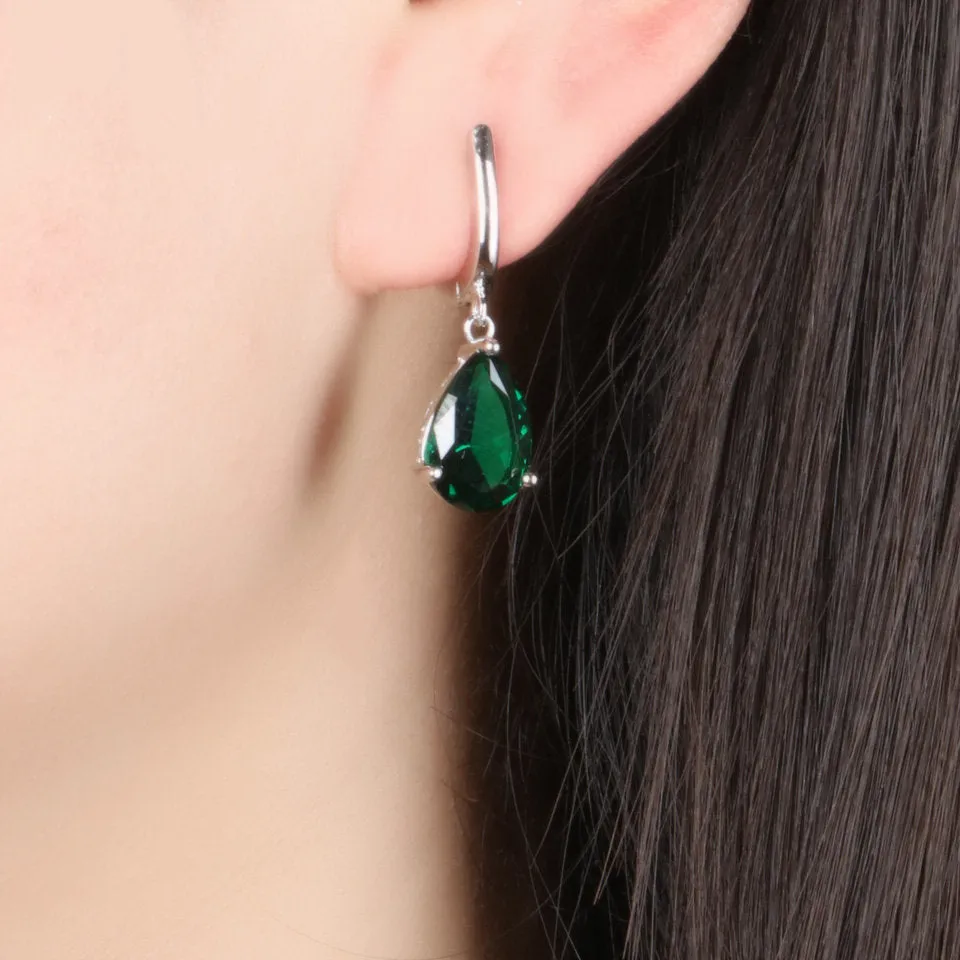 Green Crystal Tear Drop Earrings Everyday Minimal Earrings Bridesmaid Earring Simple Classic Earrings Gift for Her Dangle Earring Girlfriend