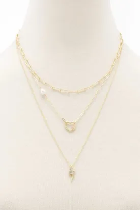 Heart Charm Oval Link Layered Necklace