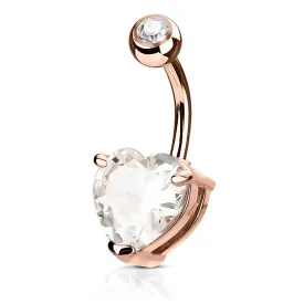 Heart Solitaire Belly Bar with Rose Gold Plating