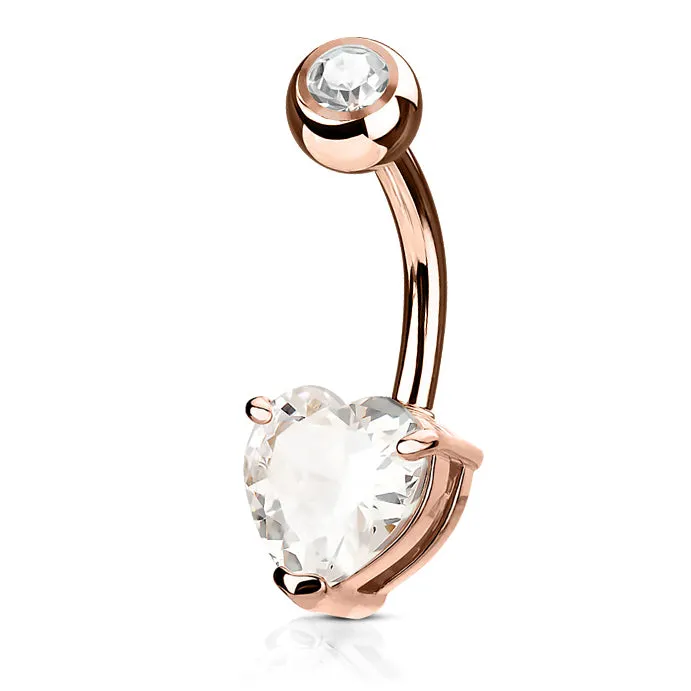 Heart Solitaire Belly Bar with Rose Gold Plating
