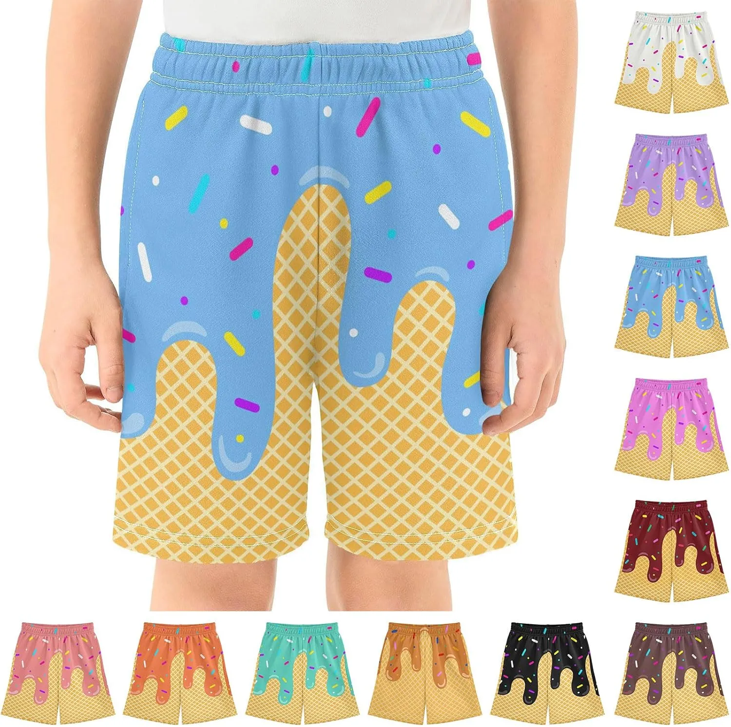 Ice Cream Shorts Baseball Boys Summer Cute Preppy Boy Swim Trunks Toddler Beach Board Shorts with Pockets 2-14 Y