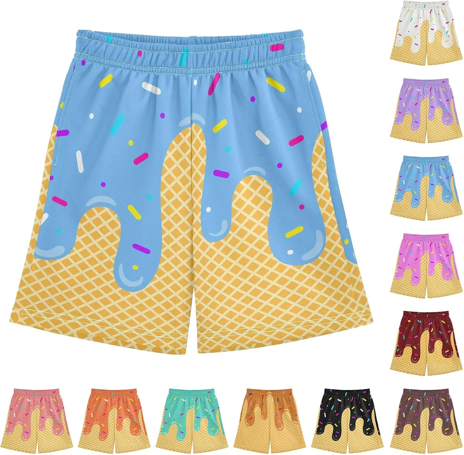 Ice Cream Shorts Baseball Boys Summer Cute Preppy Boy Swim Trunks Toddler Beach Board Shorts with Pockets 2-14 Y
