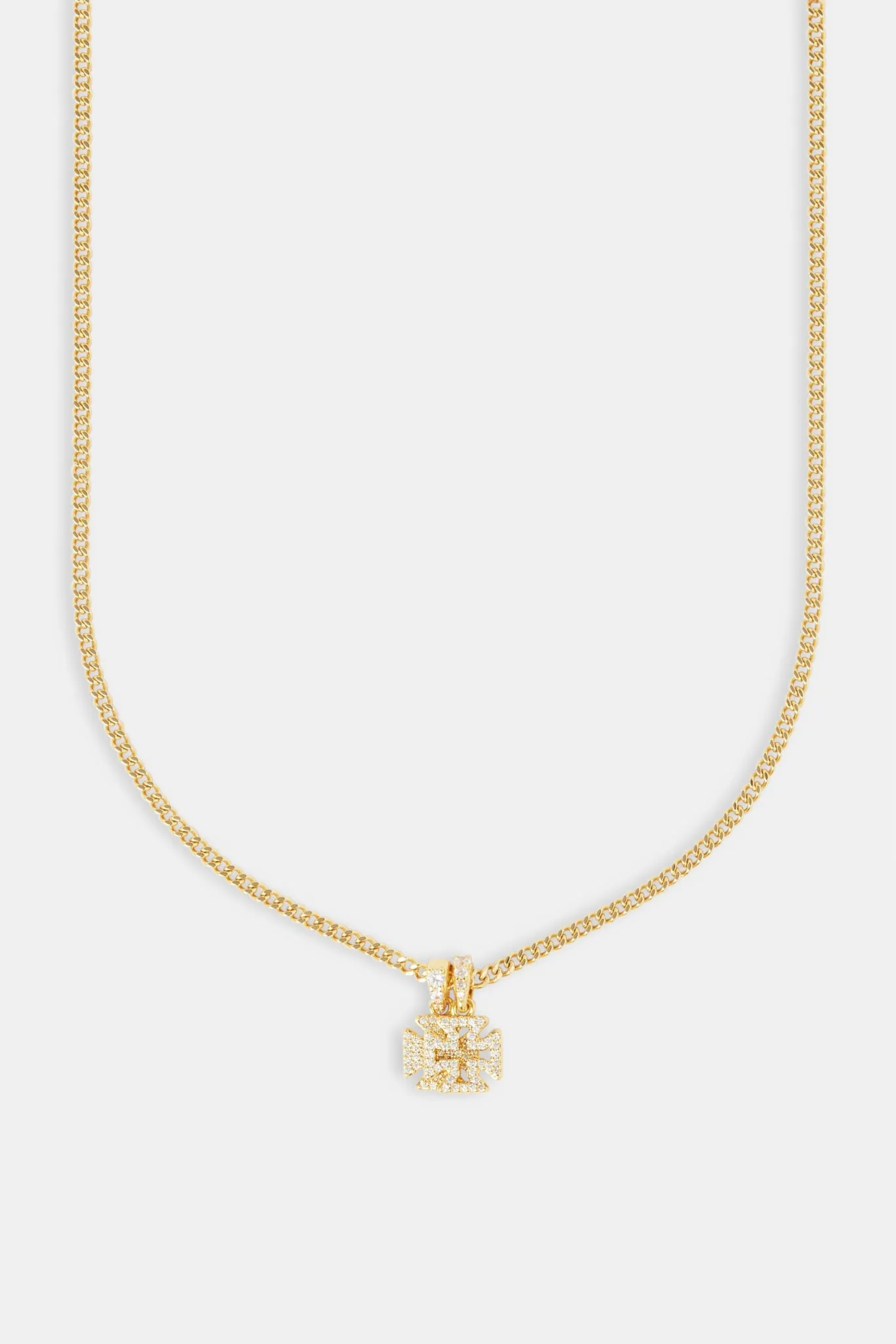 Iced Double Cross Motif Cuban Necklace - 10mm - Gold