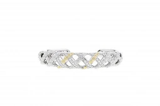 Italian Sterling Silver Hinge Bracelet with 0.52ct. diamonds and 14K solid yellow gold accents