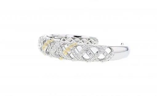 Italian Sterling Silver Hinge Bracelet with 0.52ct. diamonds and 14K solid yellow gold accents