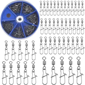 JSHANMEI Fishing Snap Swivels Rolling Barrel Swivels with Safety Snaps High Strength Copper and Stainless Steel, Black Nickel Coated Quick Connect Swivel Snap Fishing Tackle