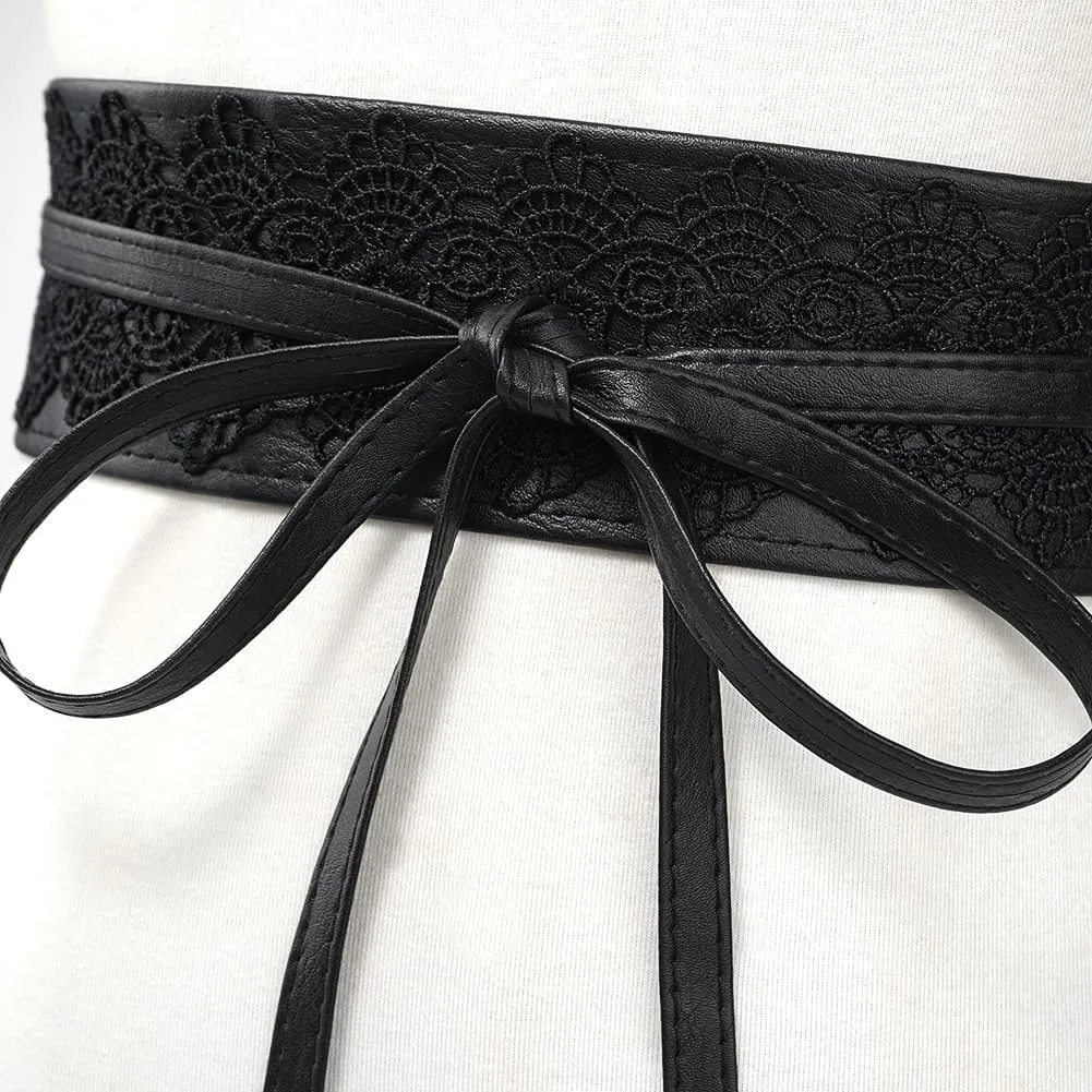 Lace-up Waist Belt Faux Leather Corset Belt Tie Wrap Bowknot Waistband for Women