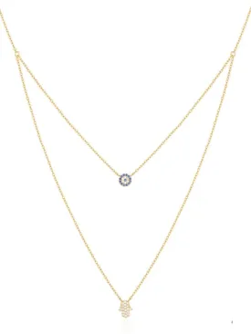 Layered Evil Eye and Hamsa Necklace 18K Gold Plated Sterling Silver 925  Luxury - KESLEY