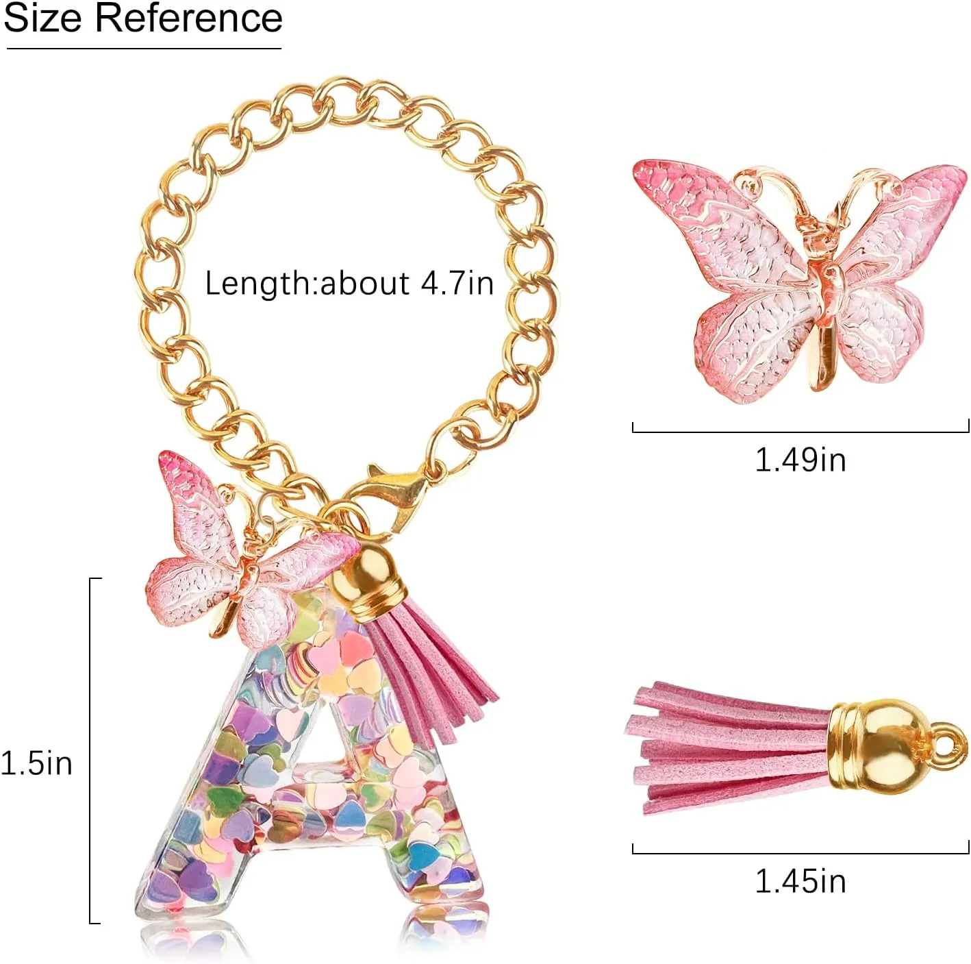 Letter Charm Accessories for Stanley Cup with Handle, Cute Initial Letter A Keychain Handle Charm with Butterfly for Stanley Tumbler for Women Girls