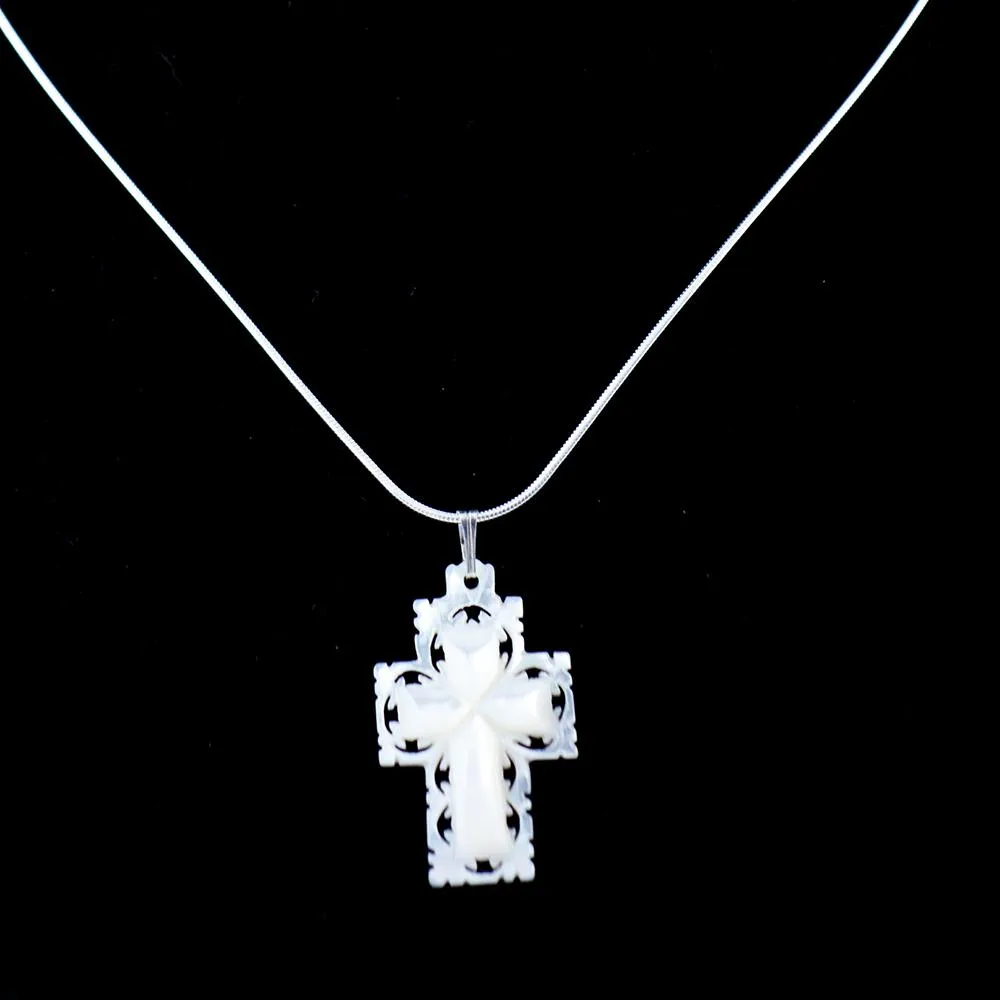 Mother of Pearl Cross Pendant, Sterling Silver