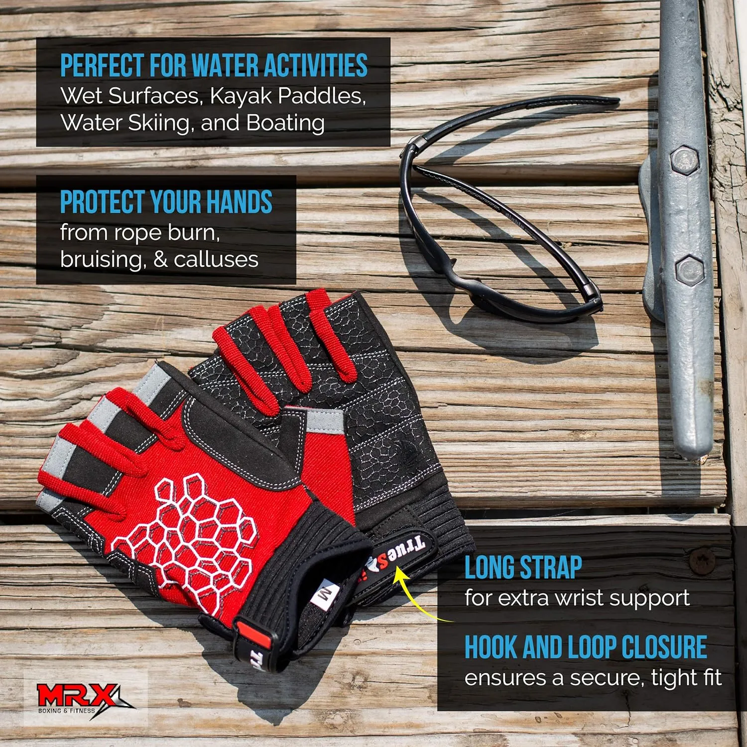 MRX BOXING & FITNESS Sailing Gloves Sticky Palm Gripy Glove Yachting Kayak Dinghy Fishing Short Finger Multi Colors (Black/Red, S)