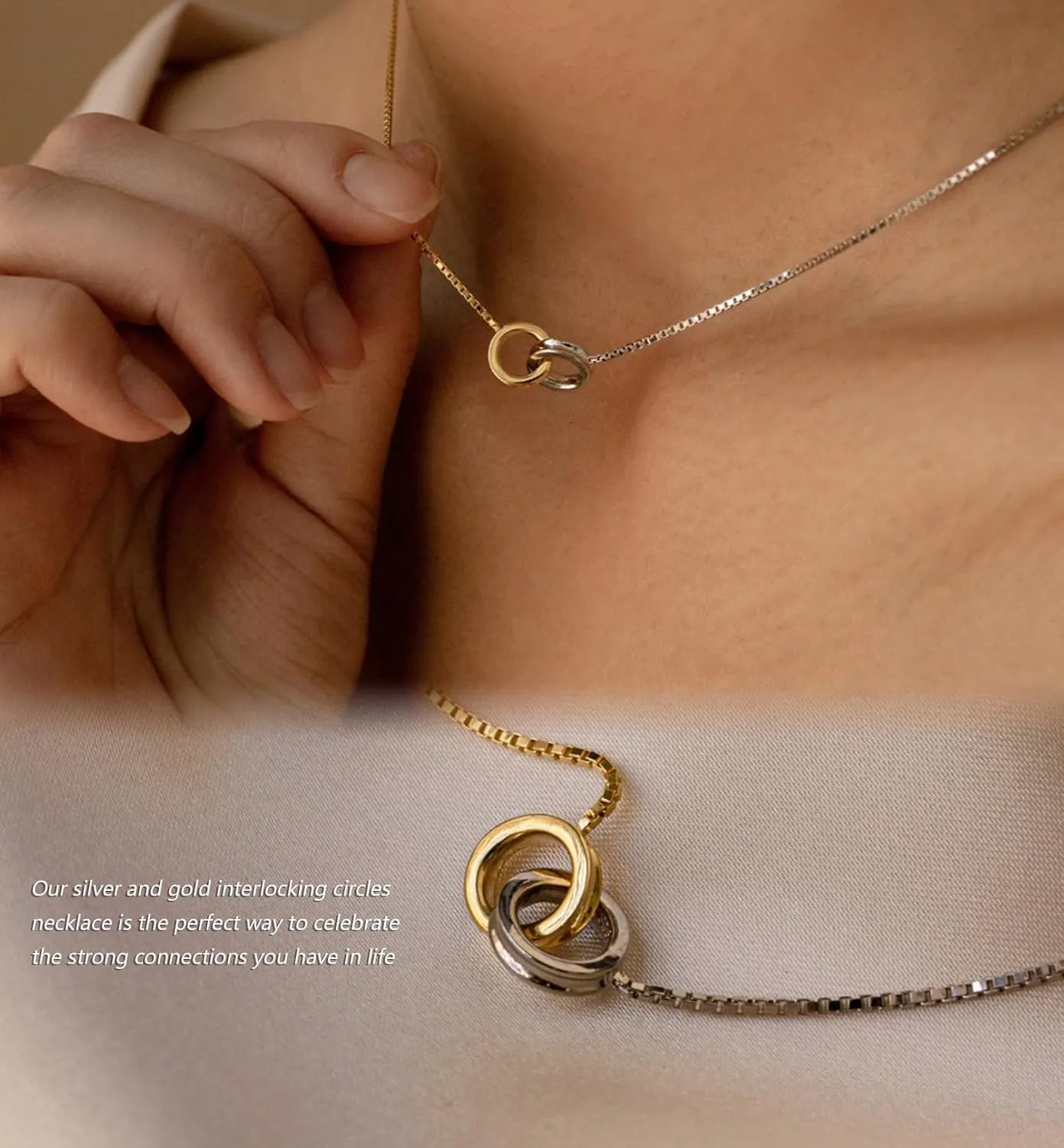 NUZON 2-Tone Interlocking | Sunburst Heart | CZ Evil Eye | Single Pearl | Love Heart Pendant Necklace for Women 18K Gold Chain Necklace Protection Prayer Faith Jewelry