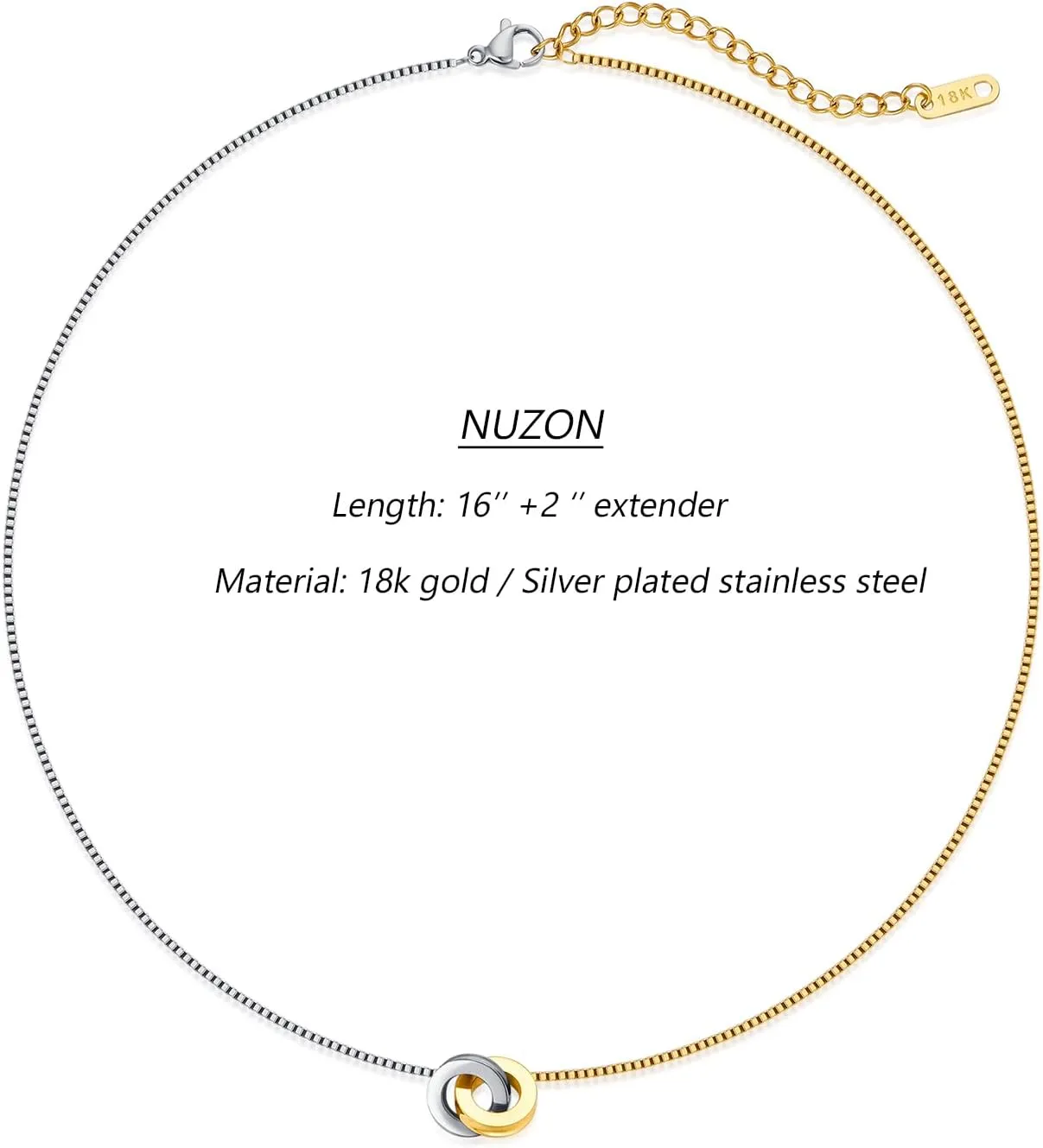 NUZON 2-Tone Interlocking | Sunburst Heart | CZ Evil Eye | Single Pearl | Love Heart Pendant Necklace for Women 18K Gold Chain Necklace Protection Prayer Faith Jewelry